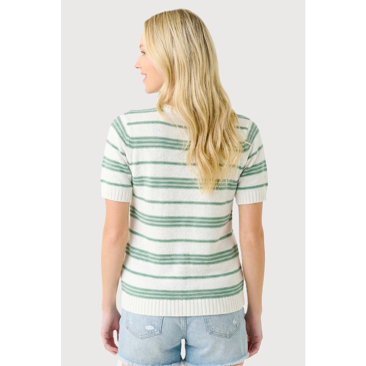 Short Sleeve Striped Sweater - Jade