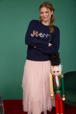 Merry Tinsel Graphic Sweater - Navy