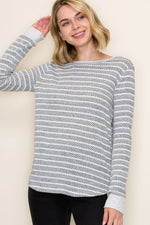 Textured Stripe Pullover Knit Top - Light Grey