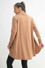 Fleece Lined Flowy Open Cardigan - Mocha