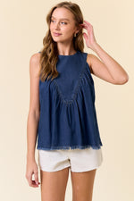 Tencel Chambray Shirred Swing Tank