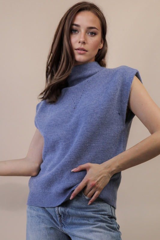 Soft Knit Sweater Vest Top - Slate Blue