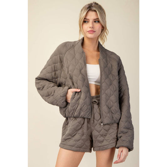 Quilted Elegance Bomber Jacket