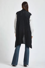 Sleeveless Crochet Midi Vest Cardigan - Black