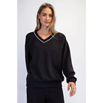 Modal Scuba V Neck Piping Top - Black