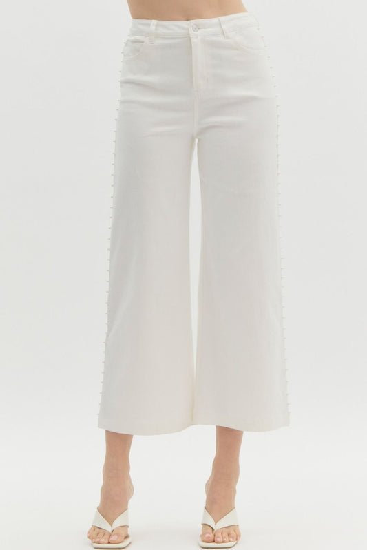 Pearl Accent Wide Leg Jeans