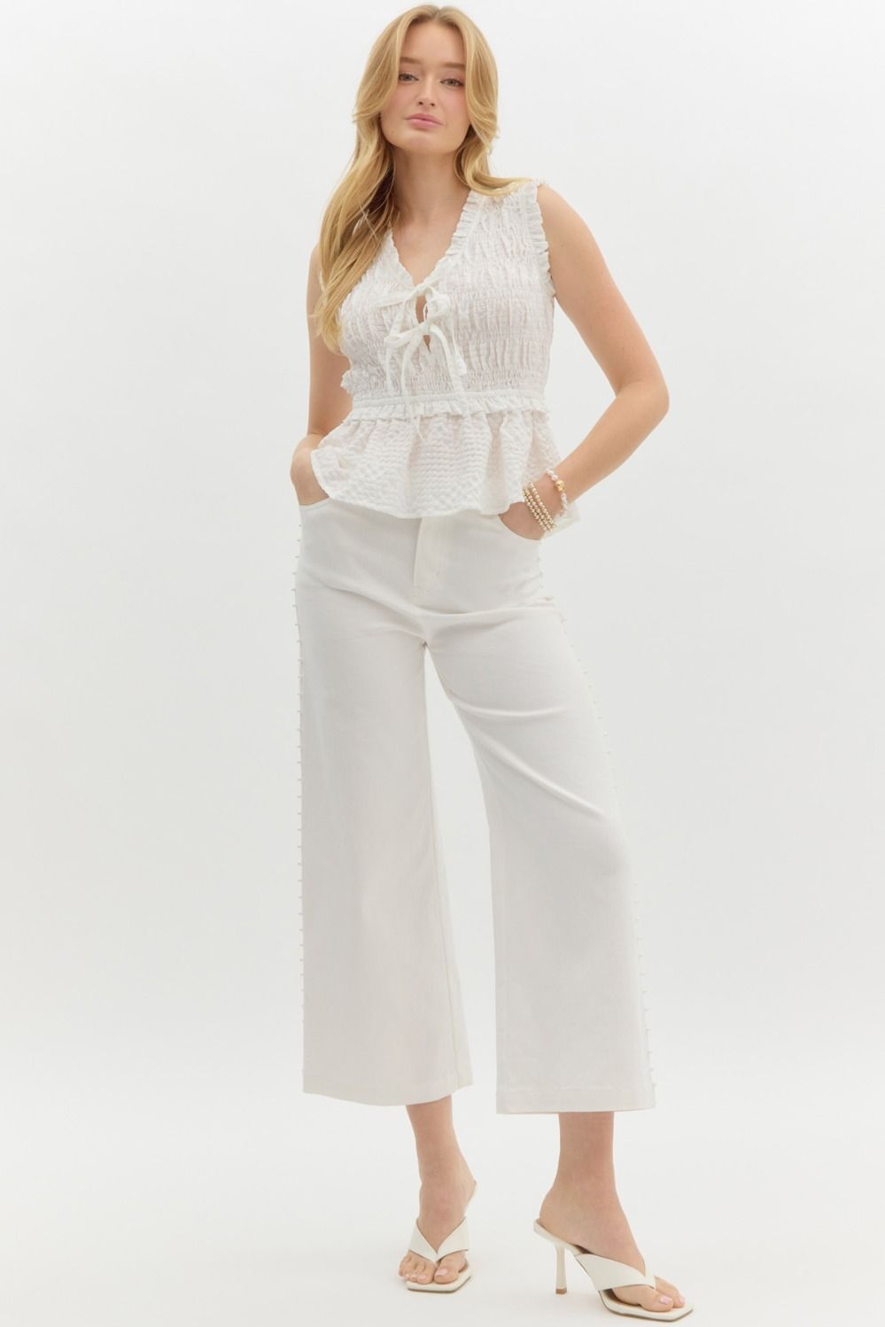 Pearl Accent Wide Leg Jeans