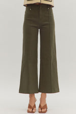 Patch Pocket Front Seam Wide Leg Pants - Olive