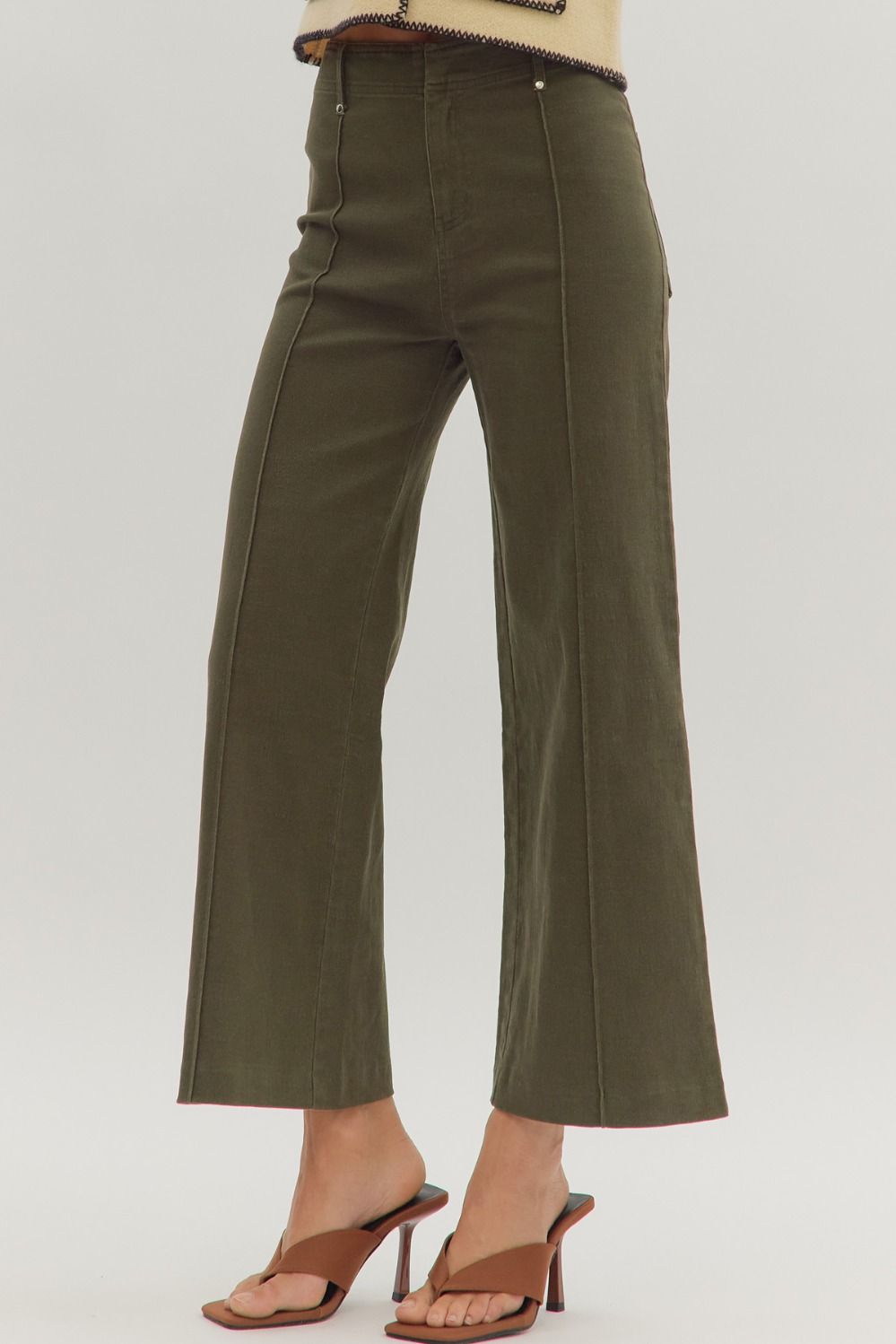 Patch Pocket Front Seam Wide Leg Pants - Olive