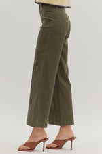 Patch Pocket Front Seam Wide Leg Pants - Olive