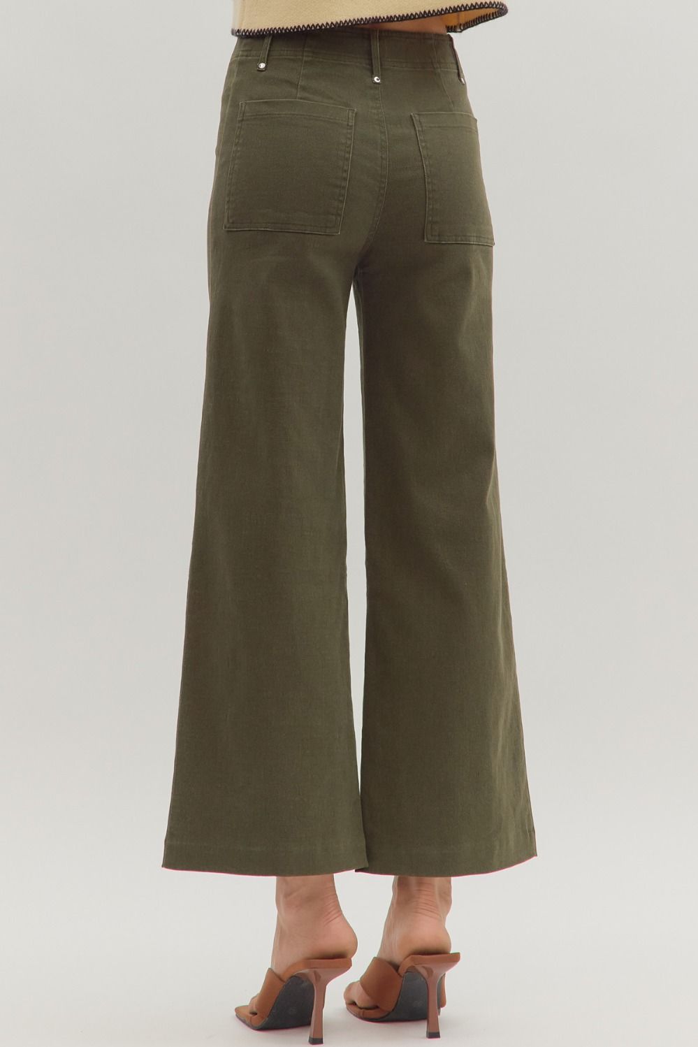 Patch Pocket Front Seam Wide Leg Pants - Olive