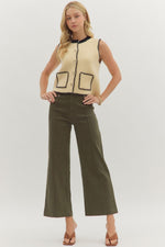 Patch Pocket Front Seam Wide Leg Pants - Olive