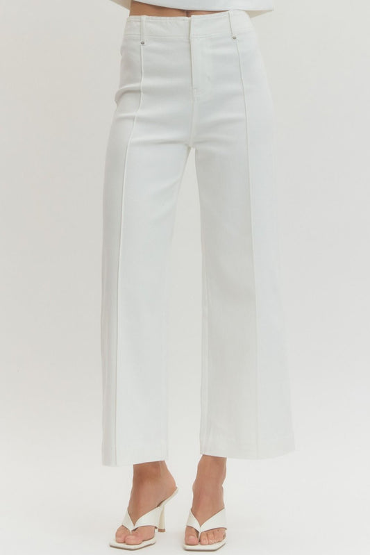 Patch Pocket Front Seam Wide Leg Pants - Off White