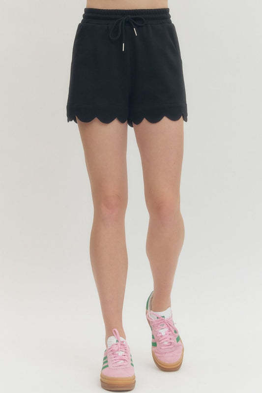 Scallop Hem Shorts - Black