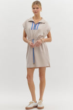 Stripe Accent Half-Zip Collar Dress