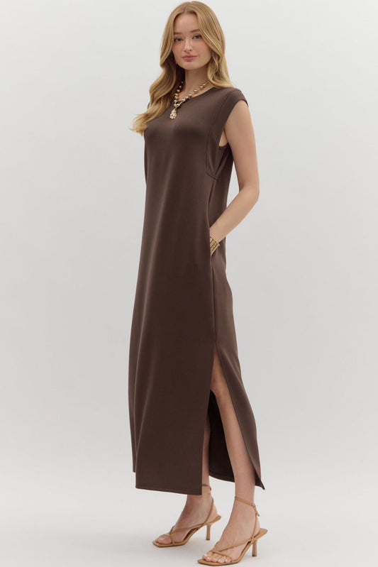Caroline Sleeveless Midi Dress - Brown
