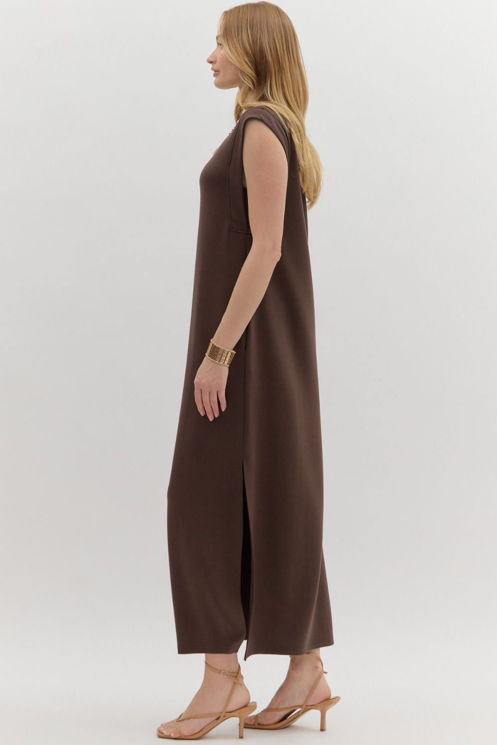 Caroline Sleeveless Midi Dress - Brown