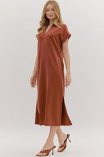 Hannah Collared Short Sleeve Midi Dress - Clay