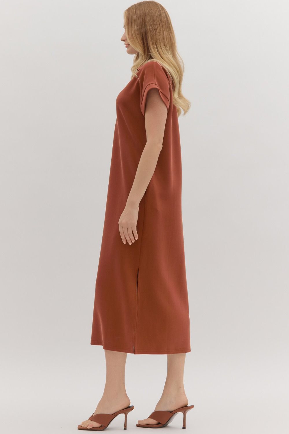 Hannah Collared Short Sleeve Midi Dress - Clay
