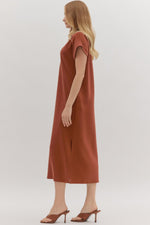 Hannah Collared Short Sleeve Midi Dress - Clay