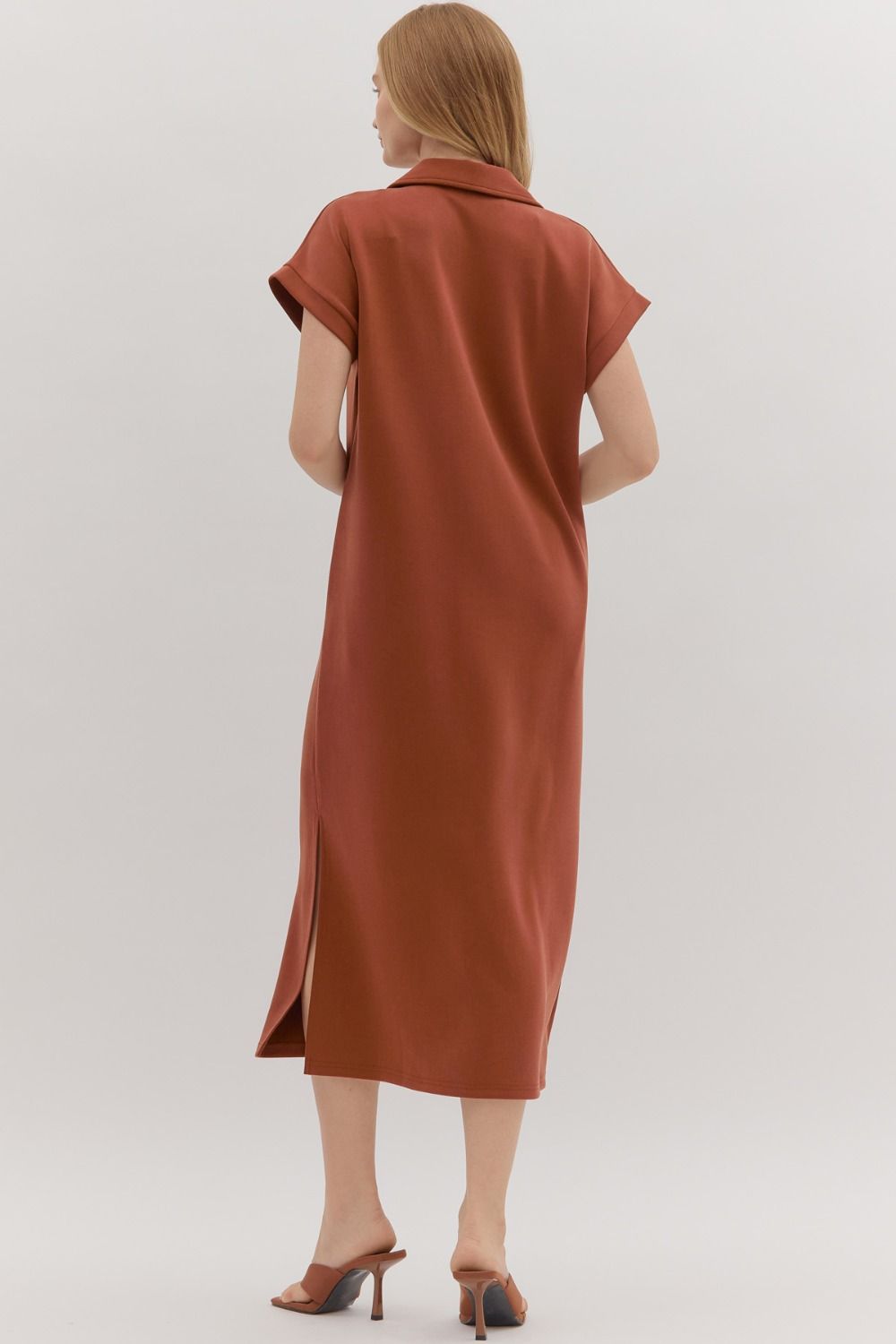 Hannah Collared Short Sleeve Midi Dress - Clay
