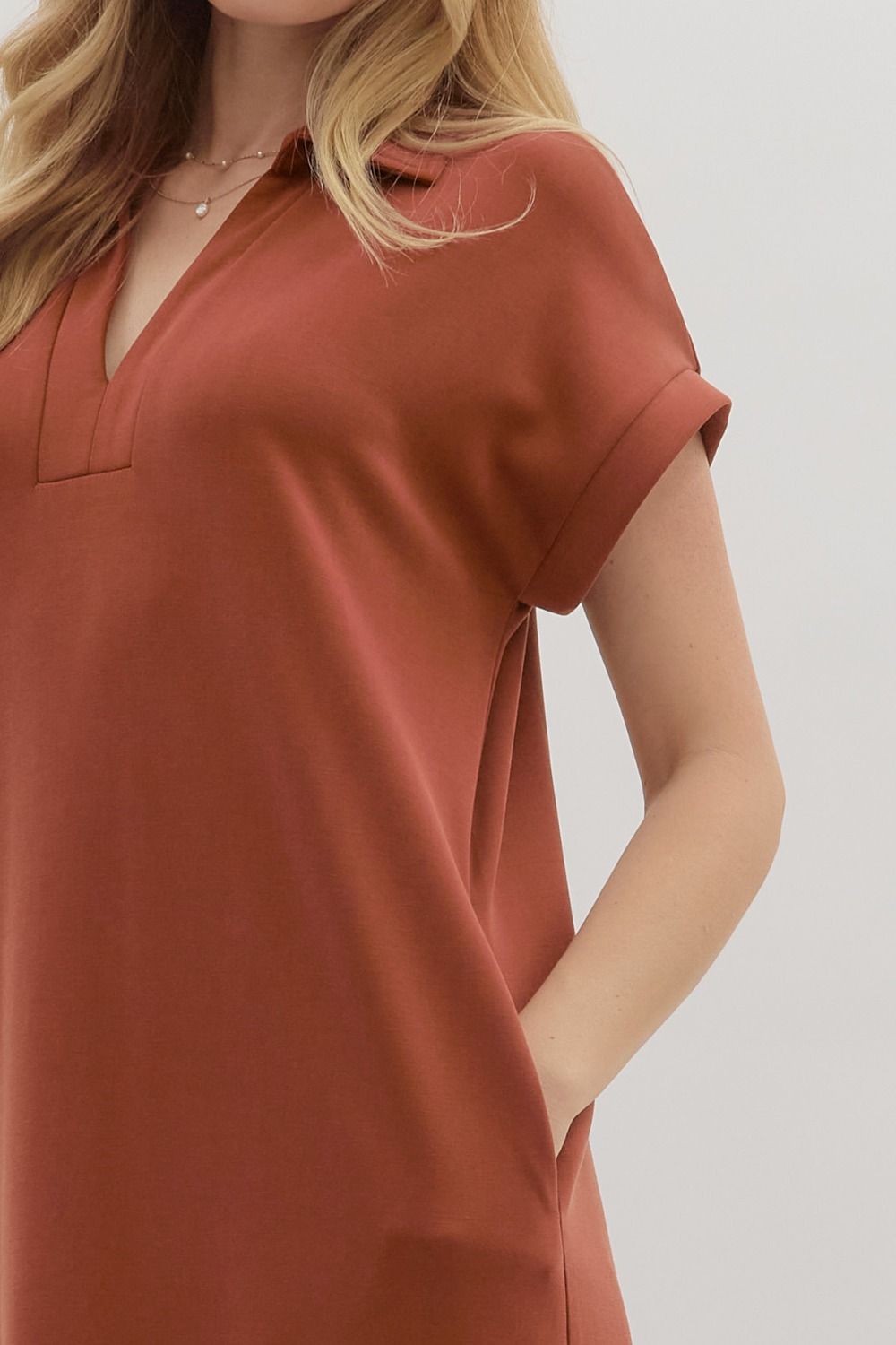 Hannah Collared Short Sleeve Midi Dress - Clay