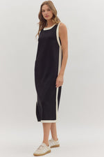 Contrast Binding Sleeveless Midi Dress - Black