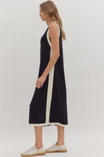 Contrast Binding Sleeveless Midi Dress - Black