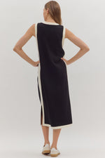 Contrast Binding Sleeveless Midi Dress - Black
