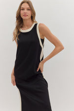 Contrast Binding Sleeveless Midi Dress - Black