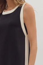 Contrast Binding Sleeveless Midi Dress - Black