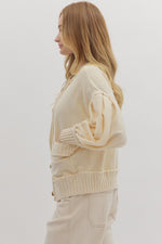 Ecru Ribbed Trim Button Up Cardigan