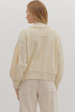 Ecru Ribbed Trim Button Up Cardigan