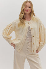 Ecru Ribbed Trim Button Up Cardigan
