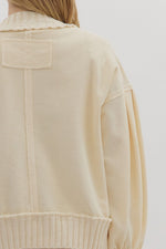 Ecru Ribbed Trim Button Up Cardigan