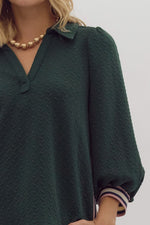 Embossed ¾ Puff Sleeve Henley Top