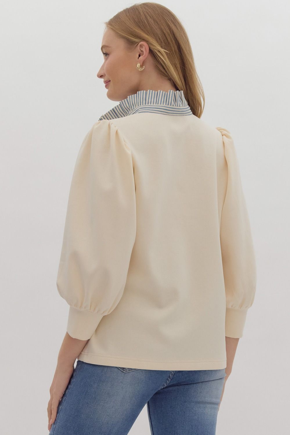 Statement Ruffle Collar with Balloon Sleeve Top