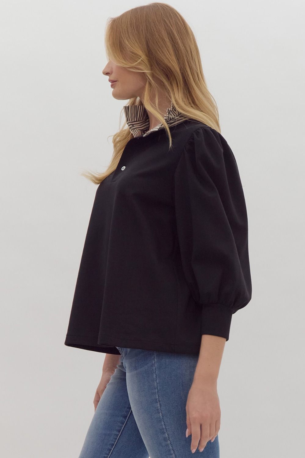 Statement Ruffle Collar with Balloon Sleeve Top