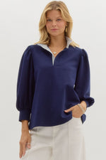 Statement Ruffle Collar with Balloon Sleeve Top