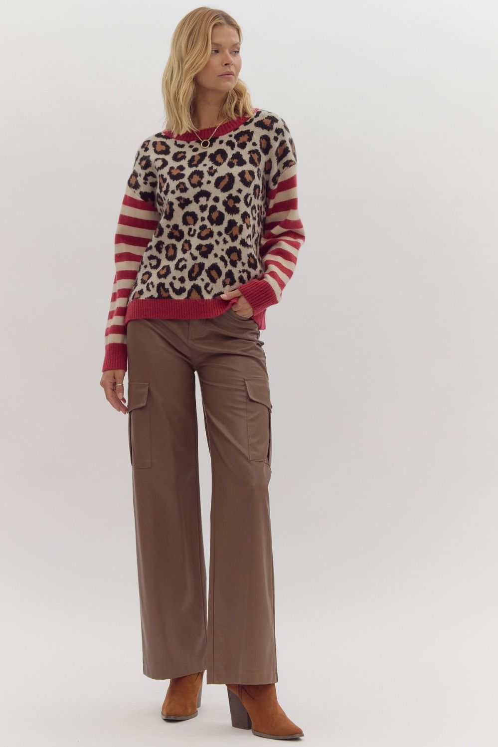 Red Stripe & Cheetah Print Sweater