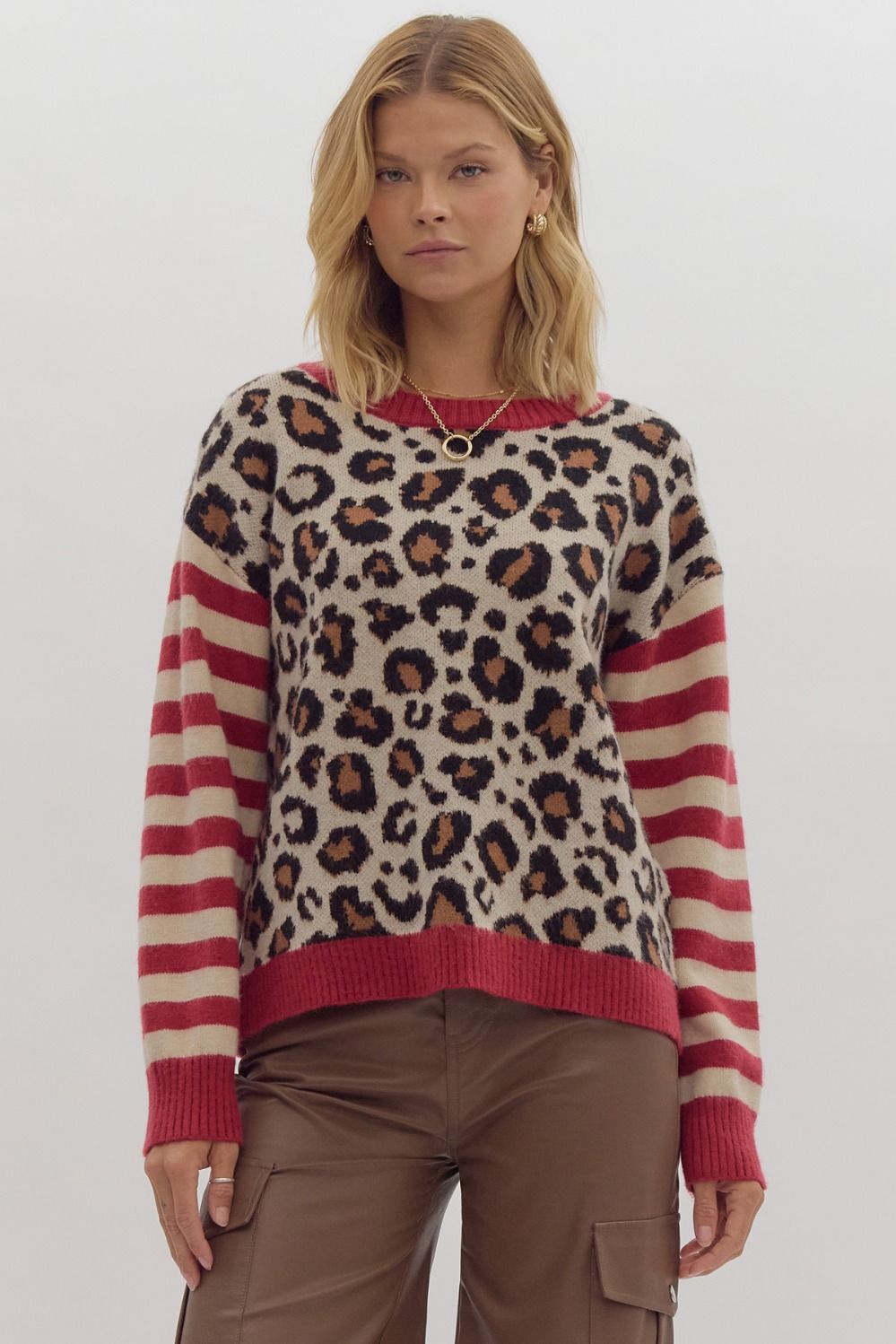 Red Stripe & Cheetah Print Sweater