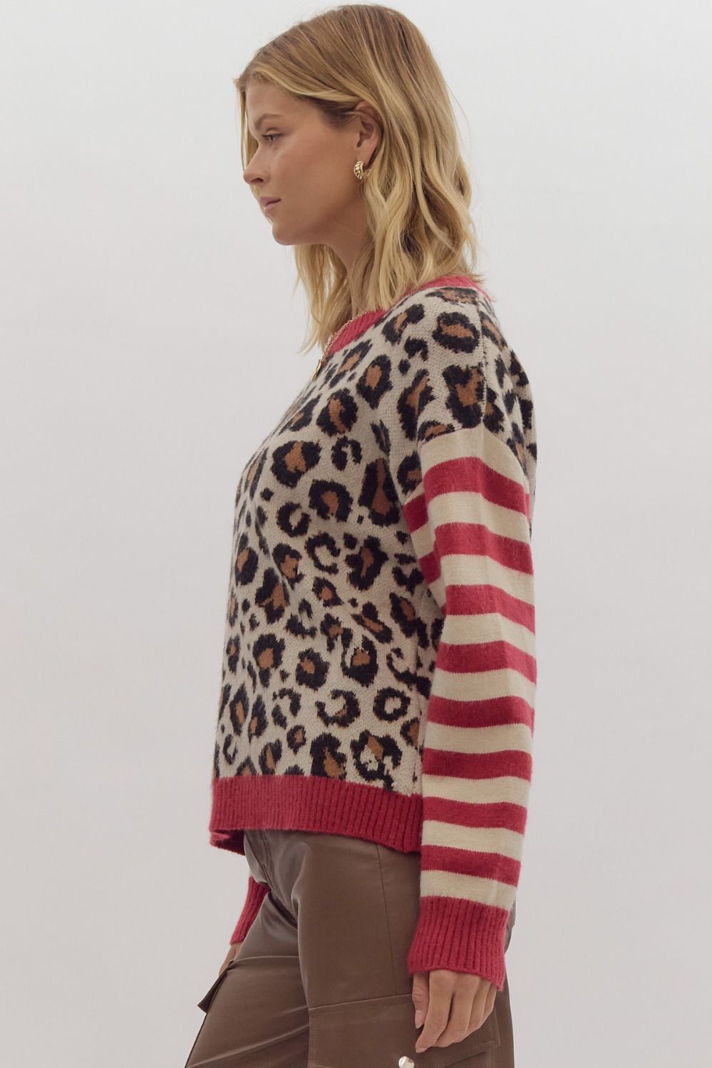 Red Stripe & Cheetah Print Sweater