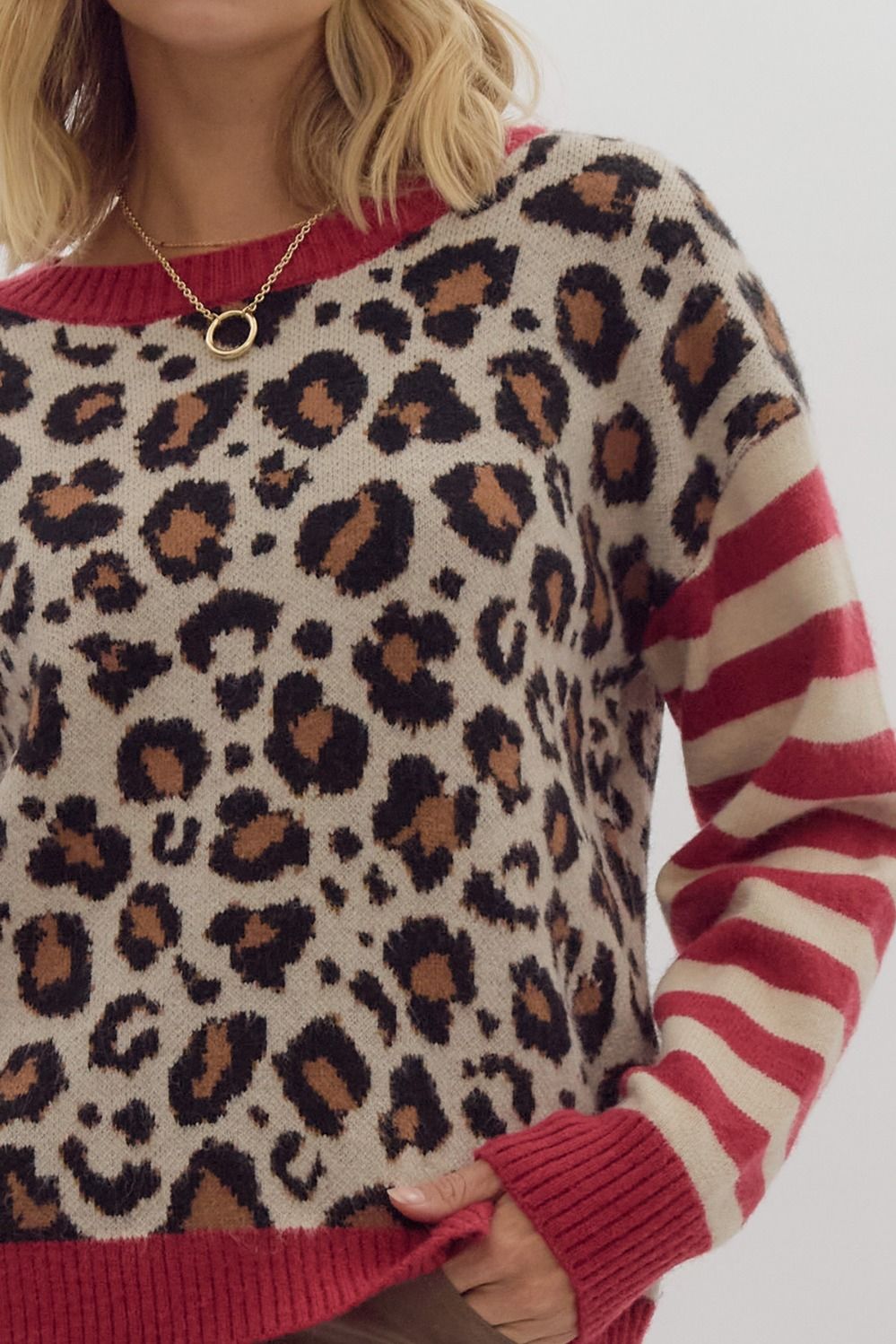 Red Stripe & Cheetah Print Sweater