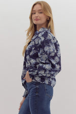 Navy Floral Fancy Collar Top