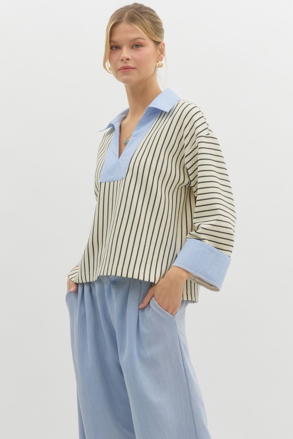 Striped Convertible Wide Long Sleeve