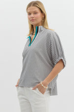 Striped High Collar Dolman Sleeve Top