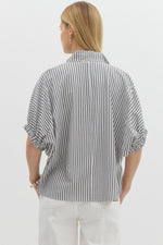 Striped High Collar Dolman Sleeve Top