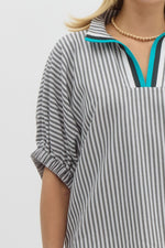 Striped High Collar Dolman Sleeve Top