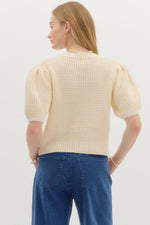 Cream Waffle Knit Puff Sleeve Sweater