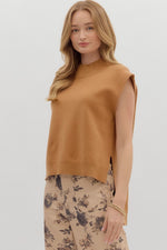 Mock Neck Muscle Tee Sweater - Camel